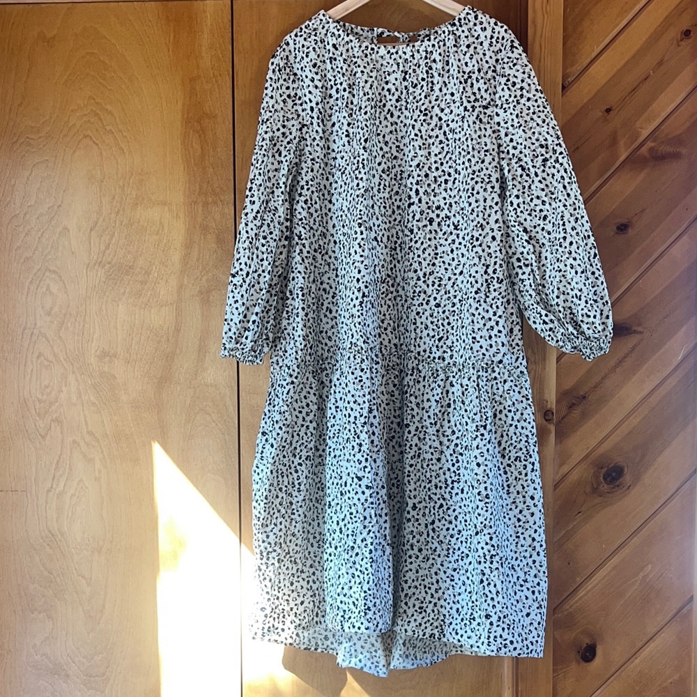 Who What Wear Lightweight Cotton Leopard Print Tiered Dress w/ Pockets